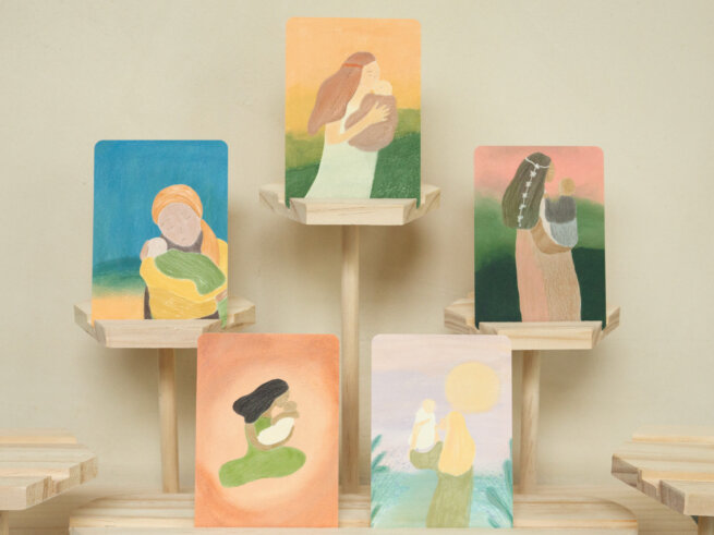 mother and child illustration set van 5 lieuwkje